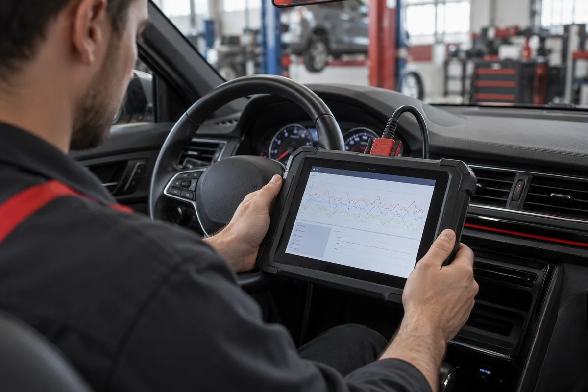 Automotive diagnostic tablet connected inside a passenger car